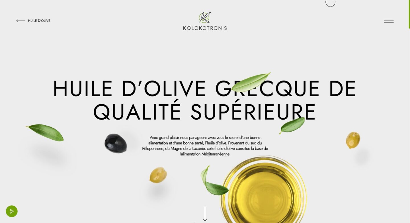 Kolokotronis Huile d'Olive Homepage screen - Logo, Web Design and Development by Greatives Web